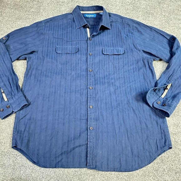 Tommy Bahama Other - Tommy Bahama Mens Shirt XL Blue Solid Long Sleeve Linen Blend Tab Sleeves